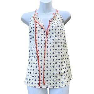 Le Sample cream and blue halter blouse with orange string